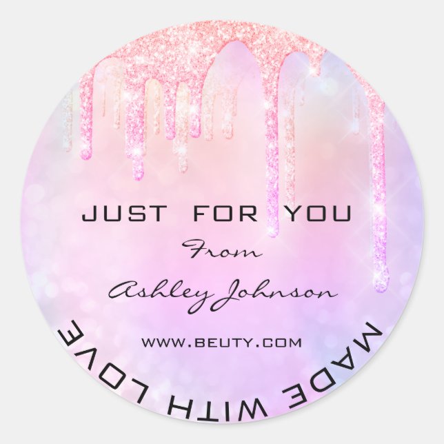 Thank You Made With Love Spark  Drips Glitter Classic Round Sticker (Front)