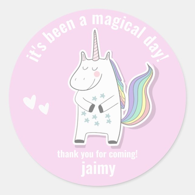 Thank You, Magical Day- Cute Unicorn Kids Birthday Classic Round Sticker (Front)