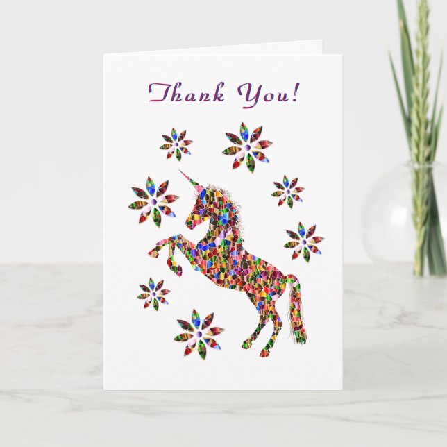 Thank You Magical Unicorn Flowers Personalize Card (Front)