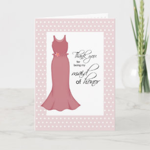 Thank You Maid of Honour, Pink Dress, Polka Dots Card