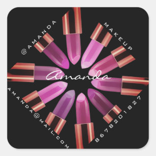 Thank You Make-up Logo Rose Black  Lipstick Instag Square Sticker