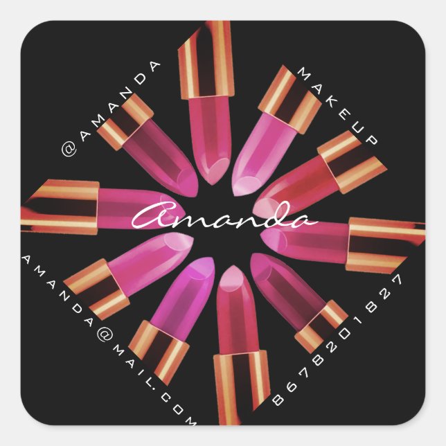 Thank You Make-up Logo Rose Red Lipstick Insta Square Sticker (Front)