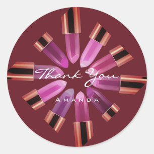 Thank You Make-up Logo Rose Red Pink Lipstick Classic Round Sticker