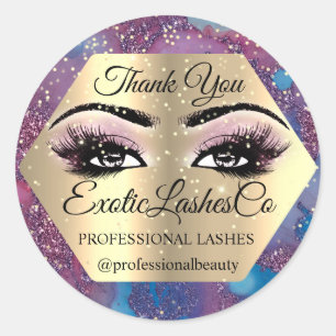 Thank YOU Makeup Artist Eyes Blue Pink Marble Classic Round Sticker