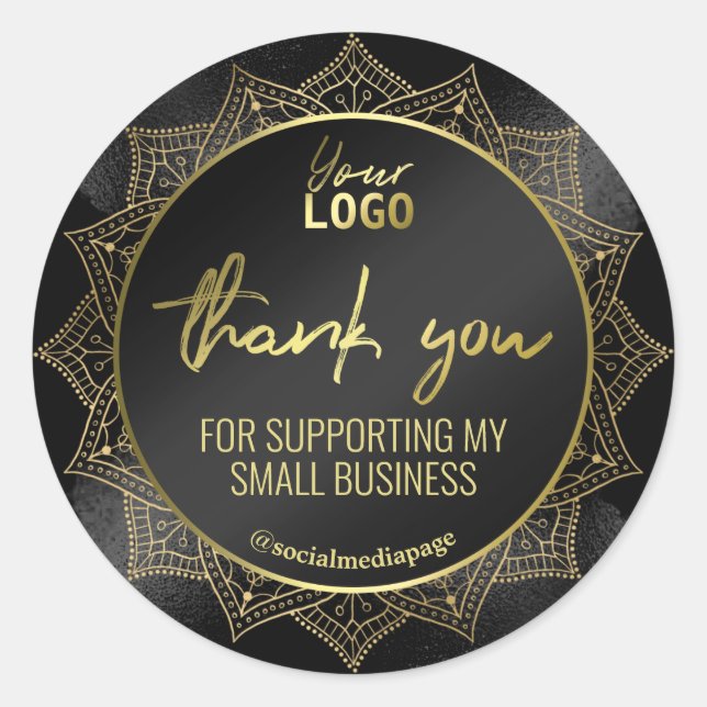 Thank You Mandala Black Logo Classic Round Sticker (Front)
