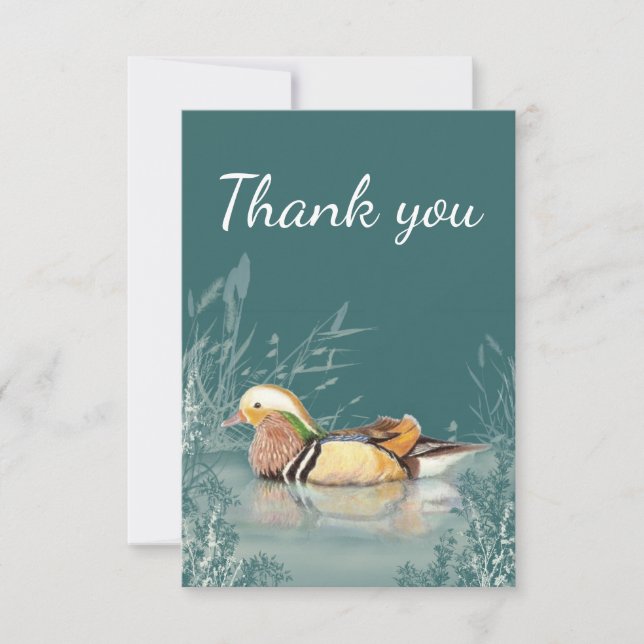 Thank You Mandarin Duck Bird Nature Art Card (Front)