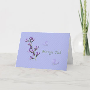 Thank You, Mange Tak, Danish, Purple Sweet Peas You Card