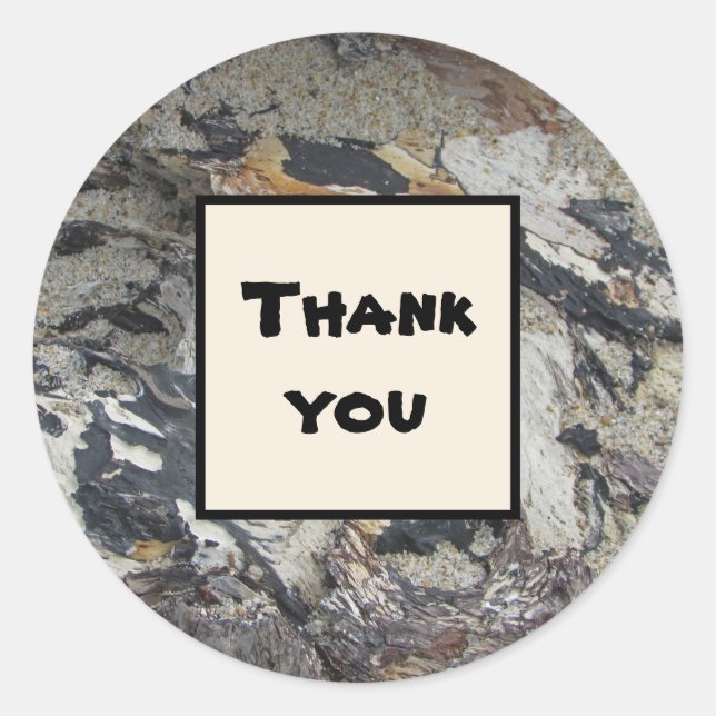 Thank You Marbled Driftwood Nature Appreciation Classic Round Sticker (Front)