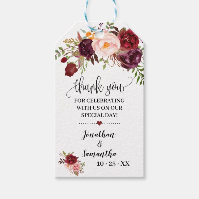 Thank you marsala bridal shower favour tag (Front)