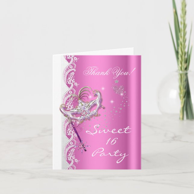 Thank You Masquerade Mask Sweet 16 Party Pink (Front)