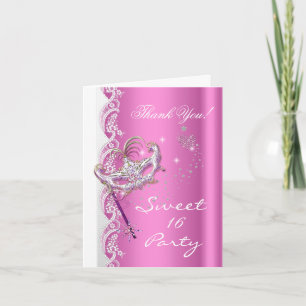 Thank You Masquerade Mask Sweet 16 Party Pink Card