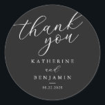 Thank You Matte Black Minimalist Wedding Classic Round Sticker<br><div class="desc">Create your own personalized wedding stickers cards featuring modern monogram typography and minimalist graphic design in matte black colour.</div>