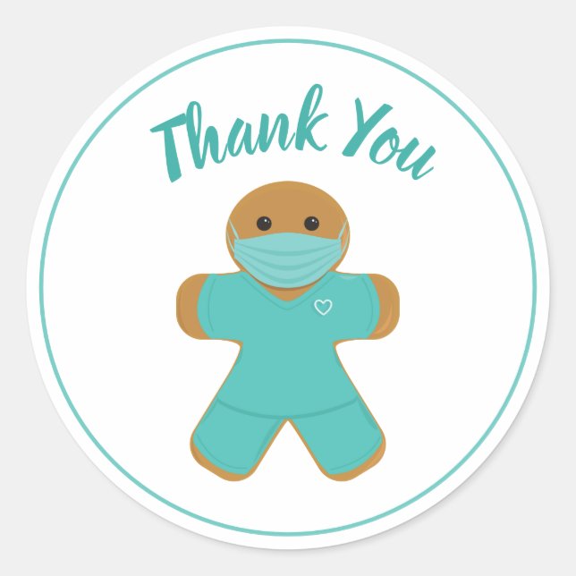 Thank You Medical Nurse Doctor Gingerbread Man Classic Round Sticker (Front)