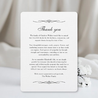 Thank you - Memorial After Funeral White Ornament Card