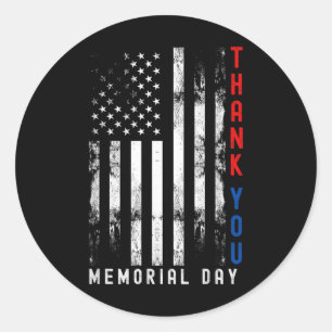 Thank You Memorial Day Vintage Military Flag Classic Round Sticker