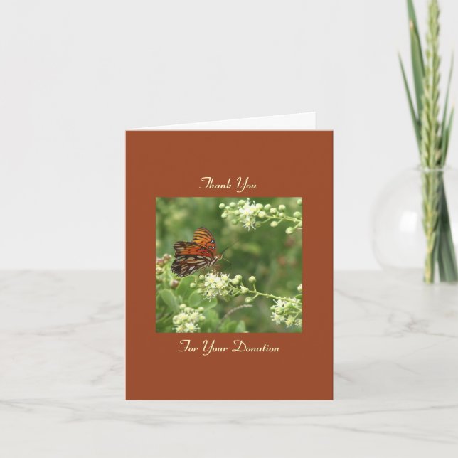 Thank You Memorial Donation, Orange Butterfly Note Card (Front)