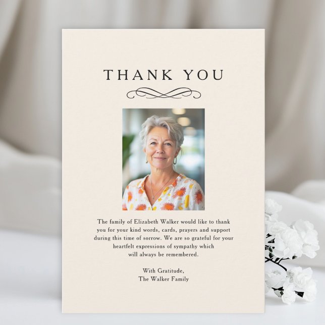  THANK YOU Memorial Funeral Photo Card (Thank you - Memorial Funeral Beige Photo Card)