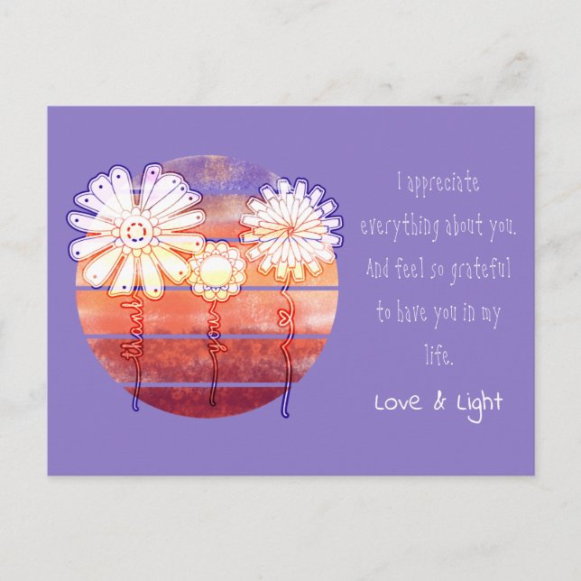 Thank you message with flowers and sunset postcard (Front)