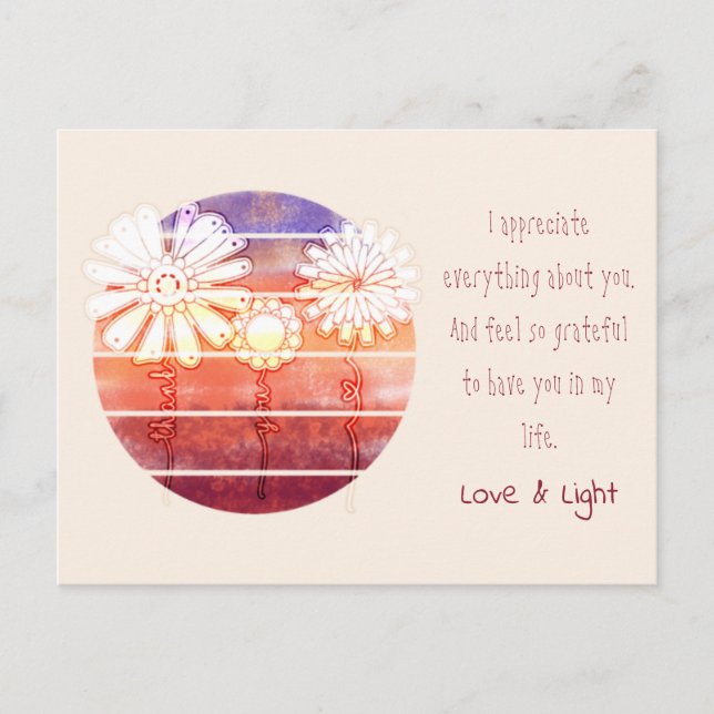 Thank you message with flowers and sunset postcard (Front)