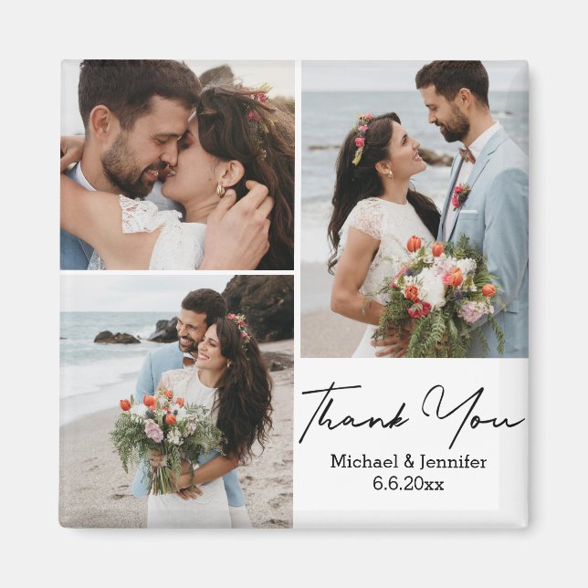 thank you, minimal  3 photos collage wedding  magnet (Front)
