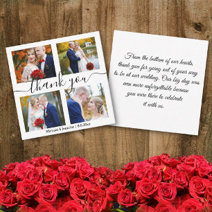 thank you,minimal 4 photos collage wedding card