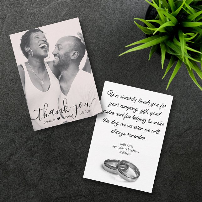 thank you minimal black & white wedding photo  card (Creator Uploaded)
