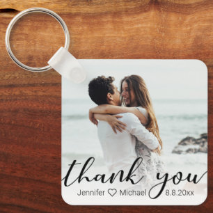thank you minimal calligraphy couple photo wedding keychain