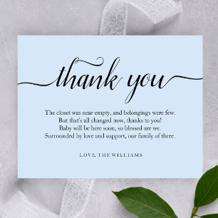 Thank You minimalist baby shower simple blue Card