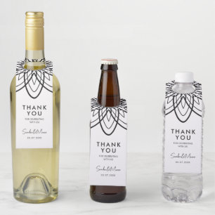 Thank you minimalist black and white flower bottle tag