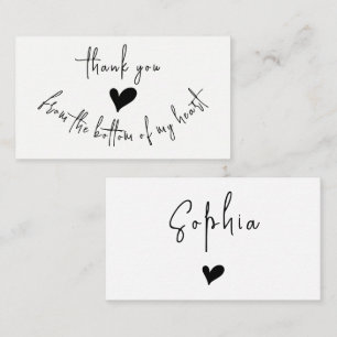 Thank you Minimalist Black Typography Cute Heart  Business Card