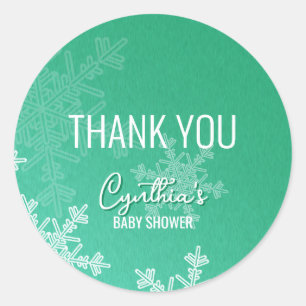 Thank you Minimalist Emerald Snowflakes Pattern  Classic Round Sticker