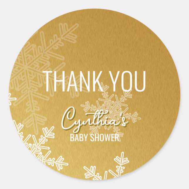 Thank you Minimalist Golden Snowflakes Pattern  Classic Round Sticker (Front)