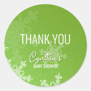 Thank you Minimalist Green Snowflakes Pattern  Classic Round Sticker