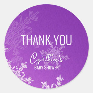 Thank you Minimalist Purple Snowflakes Pattern  Classic Round Sticker