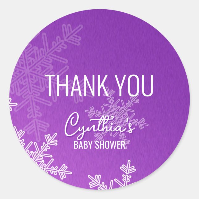 Thank you Minimalist Purple Snowflakes Pattern  Classic Round Sticker (Front)