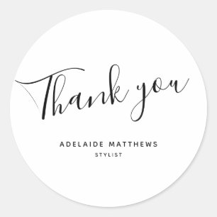 Thank you Minimalist typography Black and White Classic Round Sticker