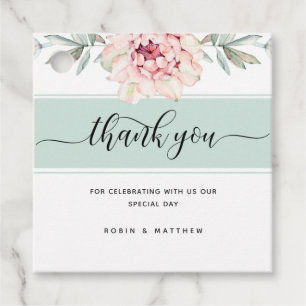 Thank You, Mint and Peach Elegance Floral Wedding Favour Tags