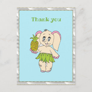 Thank You Mint  Floral Pinapple And Elephant Postcard