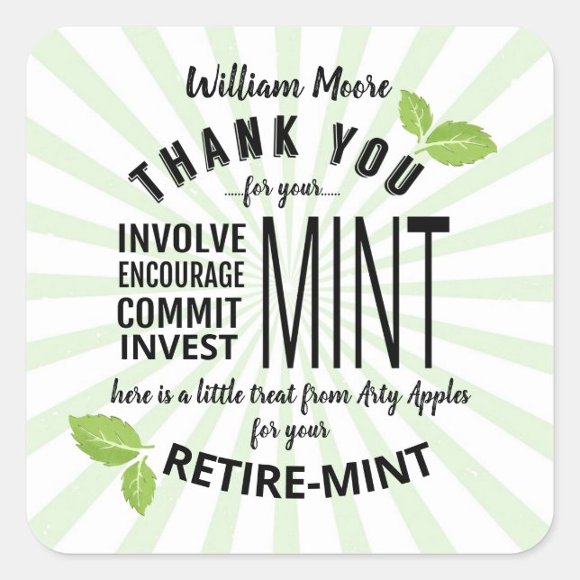 thank you mint retirement involvement commitment   square sticker (Front)