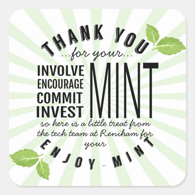 thank you mint volunteer involvement commitment  f square sticker (Front)