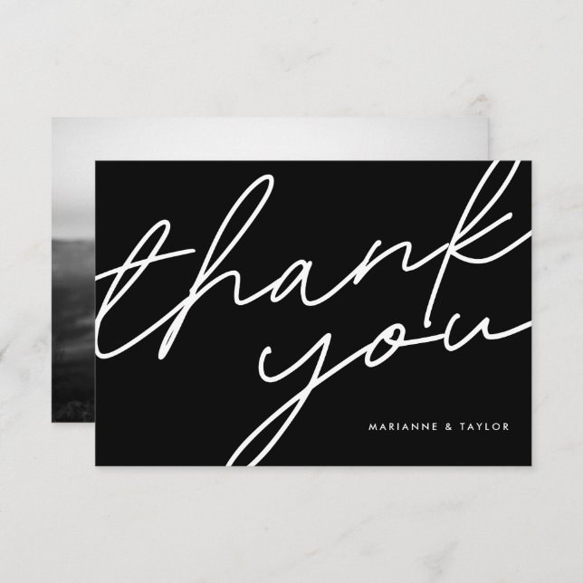 Thank You Modern Black Minimalist Script Wedding (Front/Back)