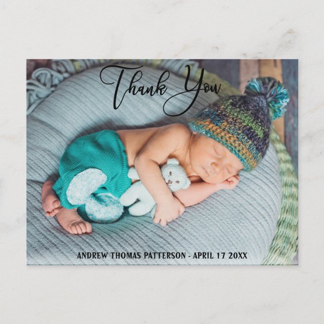 Thank You | Modern Boho Baby Photo Postcard (Front)