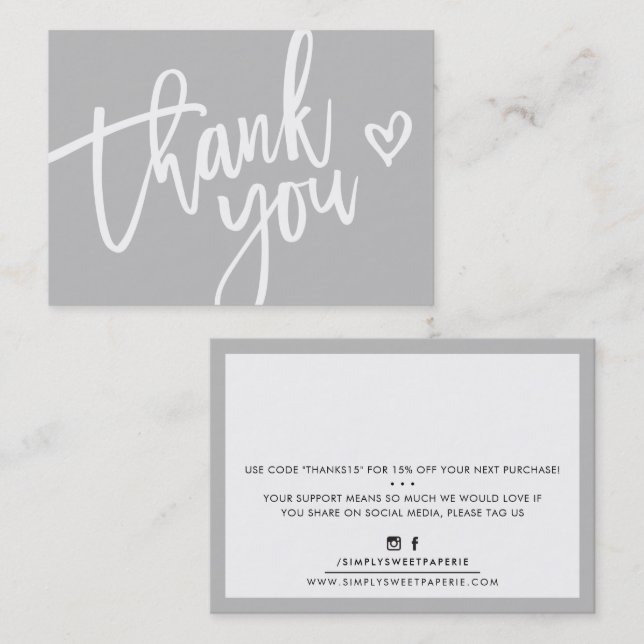 THANK YOU modern business insert tag discount grey (Front/Back)
