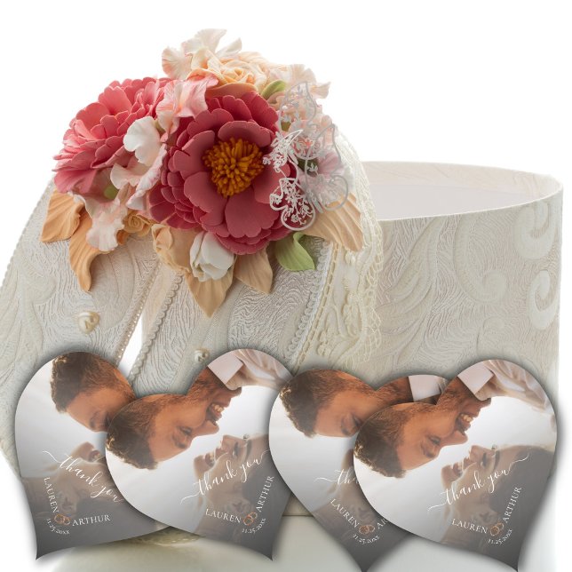 Thank you, Modern Chic Ultra Minimal Photo Wedding Heart Sticker (Creator Uploaded)