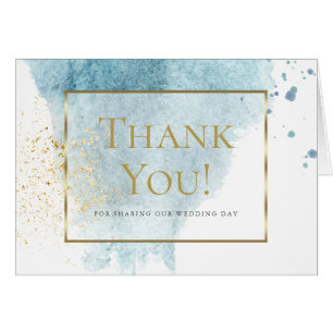 Thank You - Modern Denim Blue Splash Watercolor