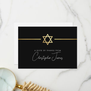 THANK YOU modern gold jewish star black white Card