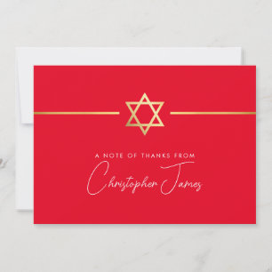THANK YOU modern gold jewish star bright red Card