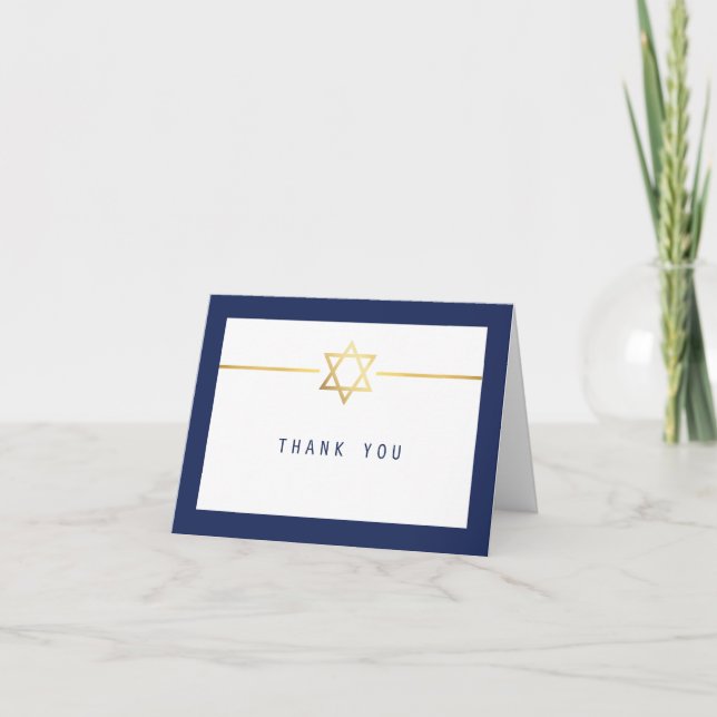 THANK YOU modern gold jewish star navy Card (Front)