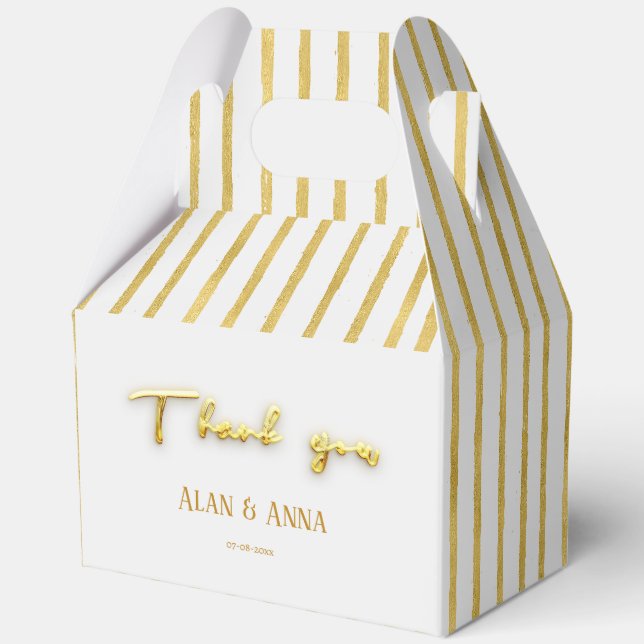 Thank you Modern golden stripes Luxury Wreath Favor Box (Front)