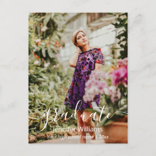 thank you modern handwriting 2 photos graduation   postcard